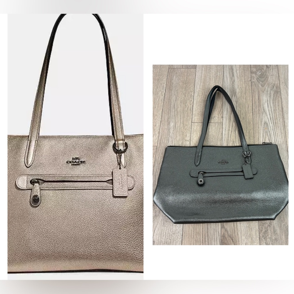 Coach 23592 Grey Pewter charcoal Metallic Taylor Tote